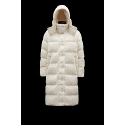 2022 Moncler Hainardia Parka Hooded Long dunjacka Dam Down Puffer Coat Vinterjacka Silk Vit