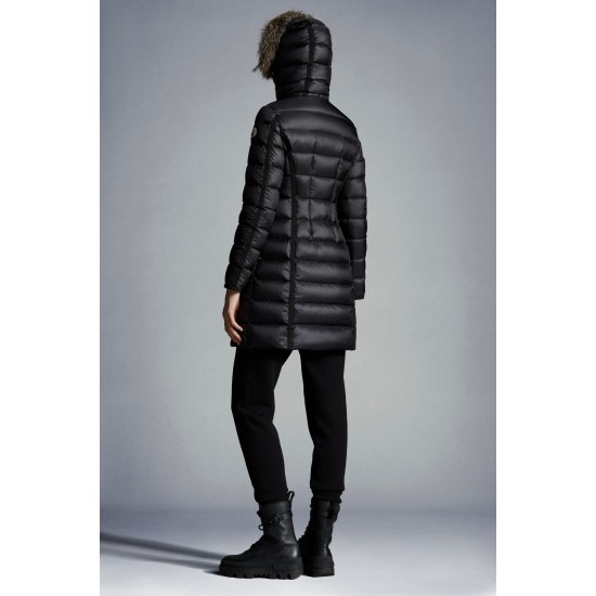 2022 Moncler Hermifur Parka Fur Hooded Collar Long dunjacka Dam Down Puffer Coat Vinterjacka Svart