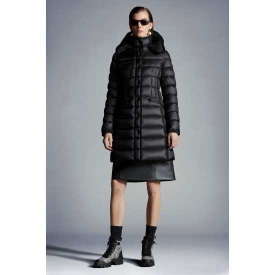 2022 Moncler Hermine Parka Hooded Long dunjacka Dam Down Puffer Coat Vinterjacka Svart