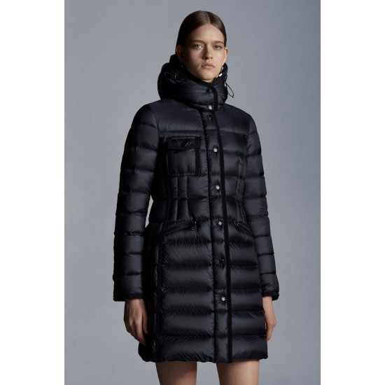 2022 Moncler Hermine Parka Hooded Long dunjacka Dam Down Puffer Coat Vinterjacka Night Blå