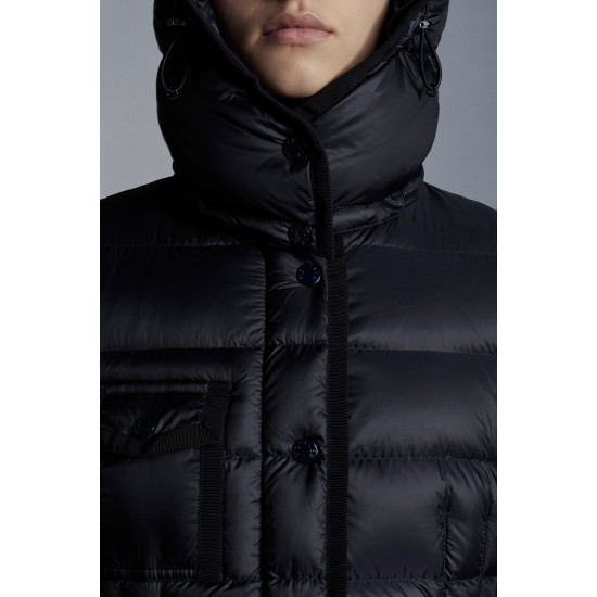 2022 Moncler Hermine Parka Hooded Long dunjacka Dam Down Puffer Coat Vinterjacka Night Blå