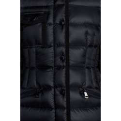 2022 Moncler Hermine Parka Hooded Long dunjacka Dam Down Puffer Coat Vinterjacka Night Blå