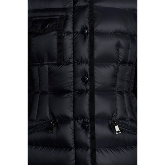 2022 Moncler Hermine Parka Hooded Long dunjacka Dam Down Puffer Coat Vinterjacka Night Blå