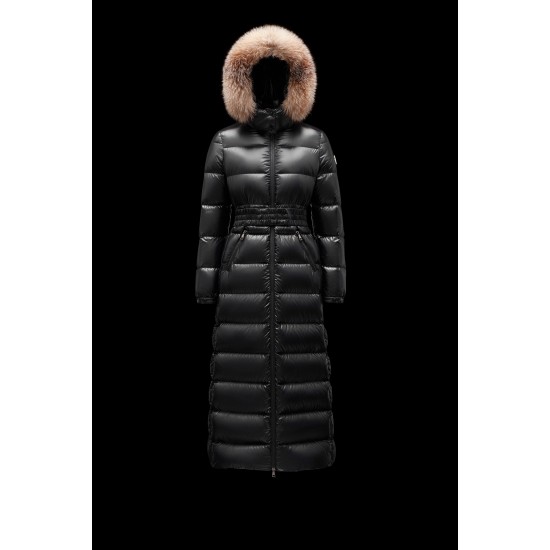 2022 Moncler Hudson Parka Fur Collar Hooded Long dunjacka Dam Down Puffer Coat Vinterjacka Svart