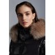 2022 Moncler Hudson Parka Fur Collar Hooded Long dunjacka Dam Down Puffer Coat Vinterjacka Svart