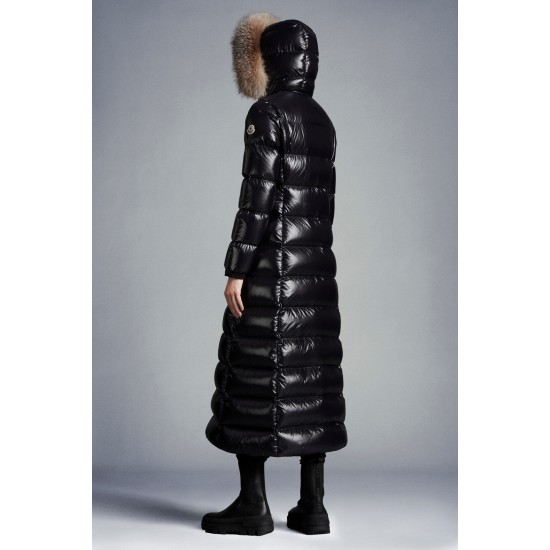 2022 Moncler Hudson Parka Fur Collar Hooded Long dunjacka Dam Down Puffer Coat Vinterjacka Svart