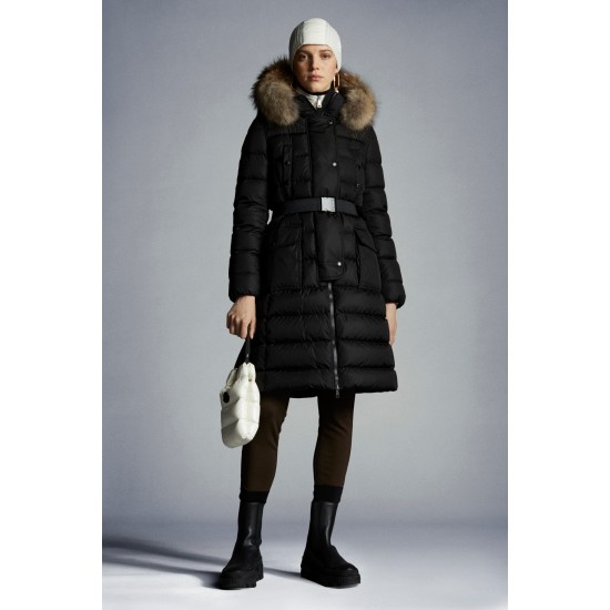 2022 Moncler Khloe Parka Fur Hooded Collar Long dunjacka Dam Down Puffer Coat Vinterjacka Svart2