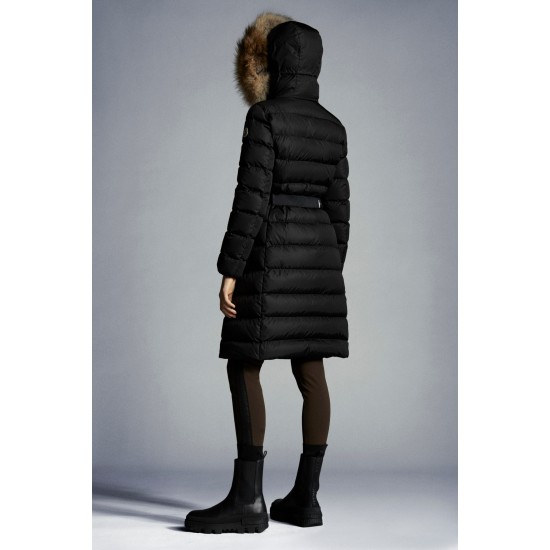 2022 Moncler Khloe Parka Fur Hooded Collar Long dunjacka Dam Down Puffer Coat Vinterjacka Svart