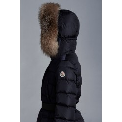 2022 Moncler Khloe Parka Fur Hooded Collar Long dunjacka Dam Down Puffer Coat Vinterjacka Svart