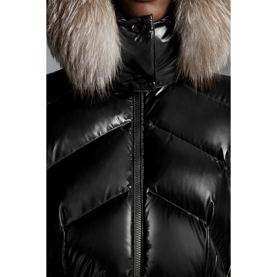 2022 Moncler Lalteron Parka Fur Collar Hooded Long dunjacka Dam Down Puffer Coat Vinterjacka Svart