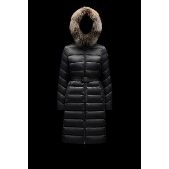 2022 Moncler Leersie Parka Fur Collar Long dunjacka Dam Down Puffer Coat Vinterjacka Dark Gray