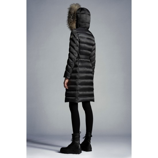 2022 Moncler Leersie Parka Fur Collar Long dunjacka Dam Down Puffer Coat Vinterjacka Dark Gray