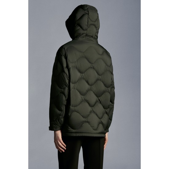 2022 Moncler Lepturus Parka Short dunjacka Dam Fur Hooded Collar Down Puffer Coat Vinterjacka Army Grön