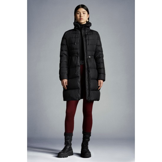 2022 Moncler Malban Parka Long dunjacka Dam Waist Down Puffer Coat Vinterjacka Svart