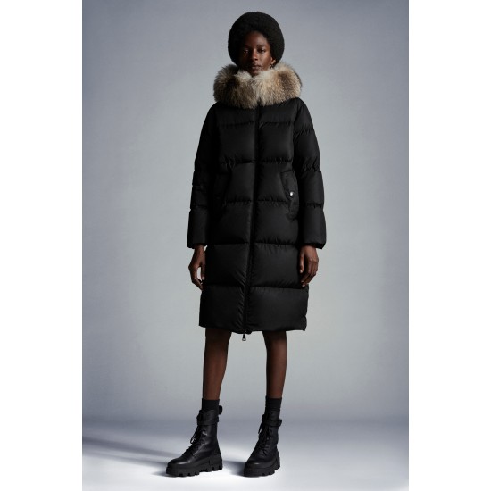 2022 Moncler Marrionnier Parka Fur Hooded Collar Long dunjacka Dam Down Puffer Coat Vinterjacka Svart