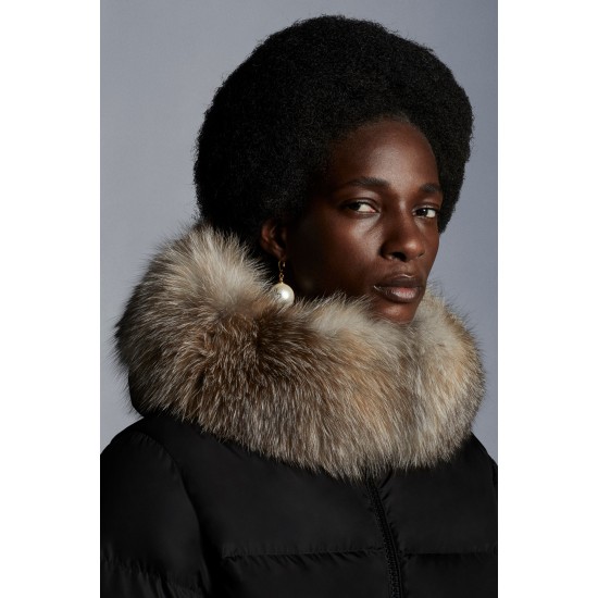 2022 Moncler Marrionnier Parka Fur Hooded Collar Long dunjacka Dam Down Puffer Coat Vinterjacka Svart