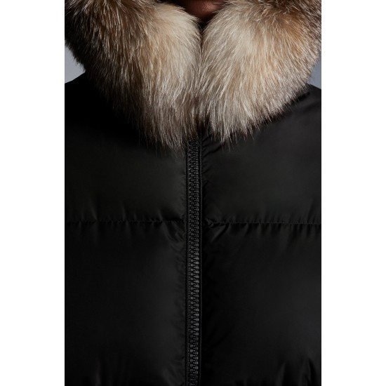 2022 Moncler Marrionnier Parka Fur Hooded Collar Long dunjacka Dam Down Puffer Coat Vinterjacka Svart