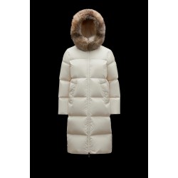 2022 Moncler Marrionnier Parka Hooded Long dunjacka Dam Down Puffer Coat Vinterjacka Silk Vit