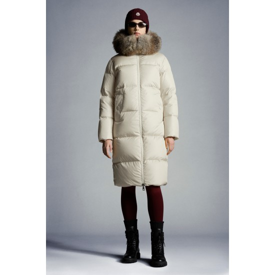 2022 Moncler Marrionnier Parka Hooded Long dunjacka Dam Down Puffer Coat Vinterjacka Silk Vit