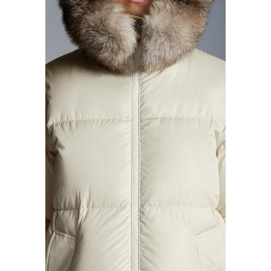 2022 Moncler Marrionnier Parka Hooded Long dunjacka Dam Down Puffer Coat Vinterjacka Silk Vit