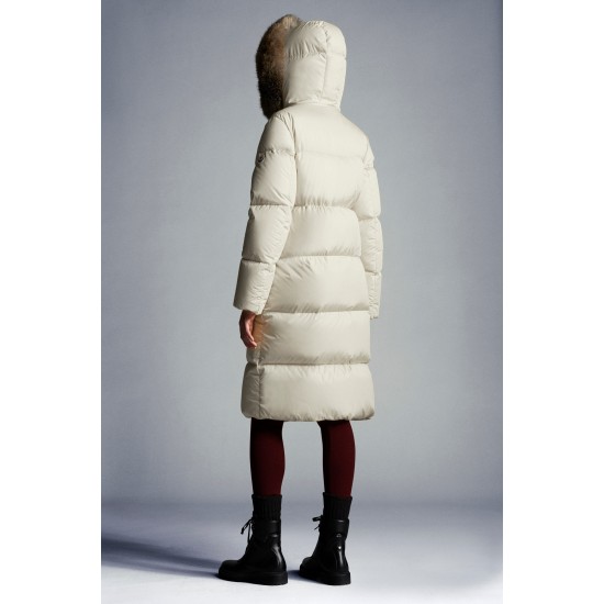 2022 Moncler Marrionnier Parka Hooded Long dunjacka Dam Down Puffer Coat Vinterjacka Silk Vit