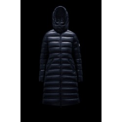 2022 Moncler Moka Hooded Long dunjacka Dam Down Puffer Coat Vinterjacka Night Blå