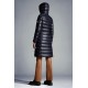 2022 Moncler Moka Hooded Long dunjacka Dam Down Puffer Coat Vinterjacka Night Blå