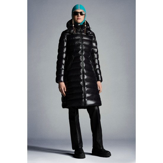 2022 Moncler Moka Parka Hooded Long dunjacka Dam Down Puffer Coat Vinterjacka Svart