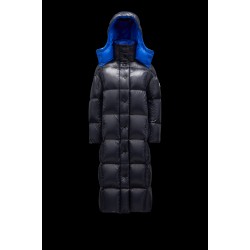 2022 Moncler Parnaiba Parka Long dunjacka Dam Hooded Down Puffer Coat Vinterjacka Night Blå