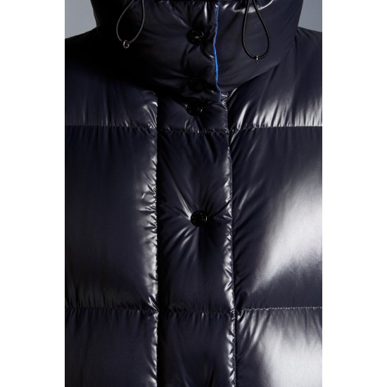 2022 Moncler Parnaiba Parka Long dunjacka Dam Hooded Down Puffer Coat Vinterjacka Night Blå