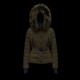 Moncler GRENOBLE Short Nylon Plain Logo Dam Hooded Ski dunjackas With Fur Collar Army Grön