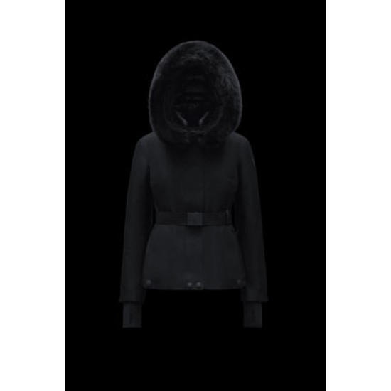 Moncler GRENOBLE Short Nylon Street Style Plain Ski dunjackas With Fur Collar Svart