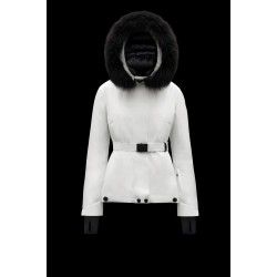 Moncler GRENOBLE Short Nylon Street Style Plain Ski dunjackas With Fur Collar Vit