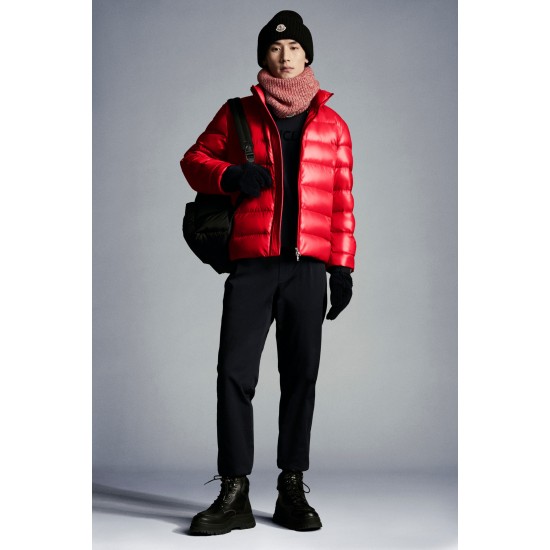 2022 Moncler Cuvellier Kort Dunjacka Herr Puffer Dunrock Vinterjacka Scarlet Röd