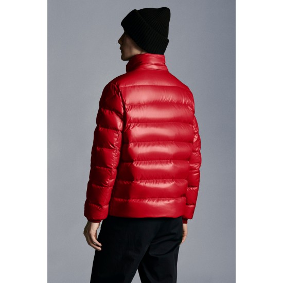 2022 Moncler Cuvellier Kort Dunjacka Herr Puffer Dunrock Vinterjacka Scarlet Röd