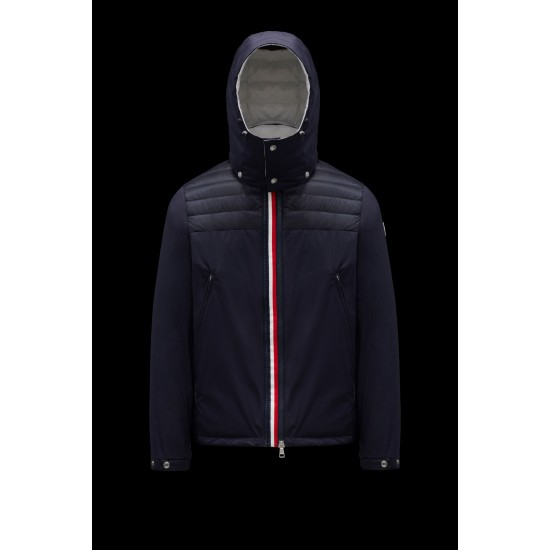 2022 Moncler Deferre Kort Dunjacka Hooded Herr Dunrock Vinterjacka Deep Blå