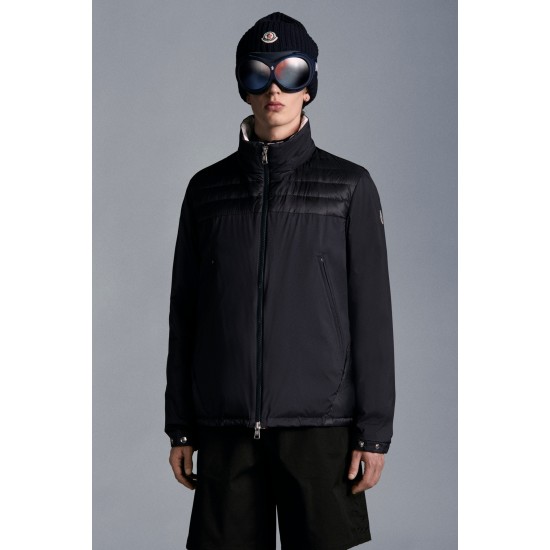 2022 Moncler Deferre Kort Dunjacka Hooded Herr Dunrock Vinterjacka Deep Blå