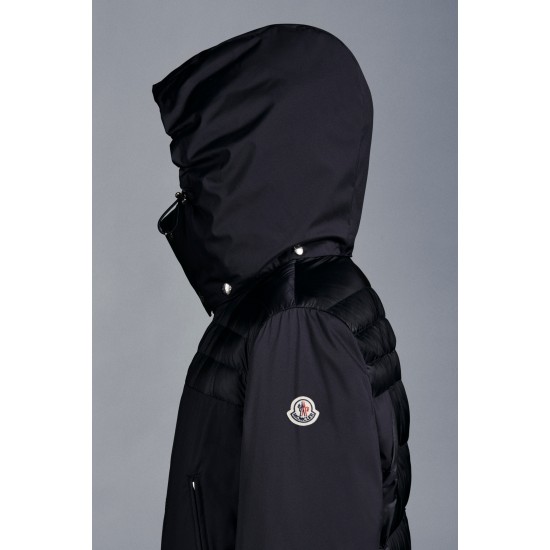 2022 Moncler Deferre Kort Dunjacka Hooded Herr Dunrock Vinterjacka Deep Blå