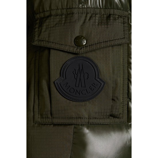 2022 Moncler Deschamps Kort Dunjacka Herr Zip Up Hooded Dunrock Vinterjacka Army Grön