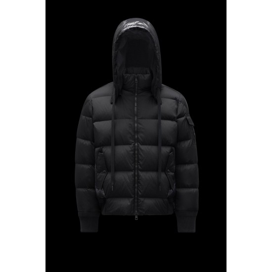 2022 Moncler Deschamps Kort Dunjacka Herr Zip Up Hooded Dunrock Vinterjacka Svart