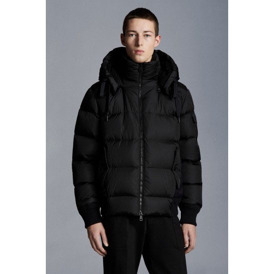 2022 Moncler Deschamps Kort Dunjacka Herr Zip Up Hooded Dunrock Vinterjacka Svart