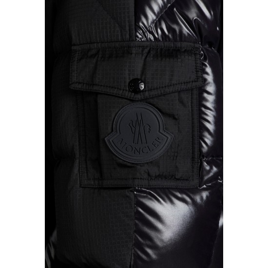 2022 Moncler Deschamps Kort Dunjacka Herr Zip Up Hooded Dunrock Vinterjacka Svart