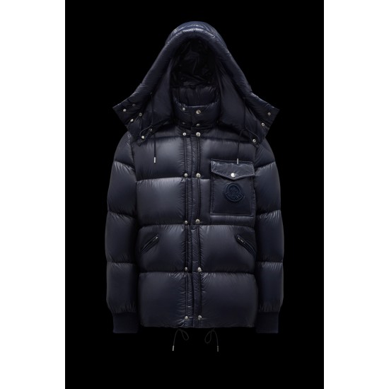 2022 Moncler LaHerrtin Kort Dunjacka Herr Hooded Puffer Dunrock Vinterjacka Natt Blå