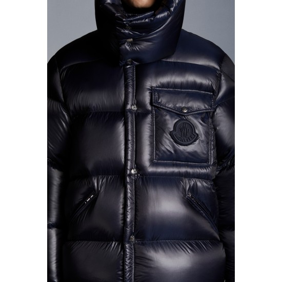 2022 Moncler LaHerrtin Kort Dunjacka Herr Hooded Puffer Dunrock Vinterjacka Natt Blå