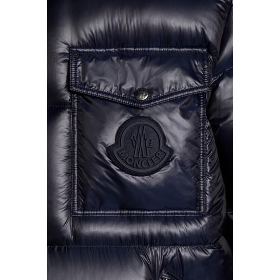 2022 Moncler LaHerrtin Kort Dunjacka Herr Hooded Puffer Dunrock Vinterjacka Natt Blå