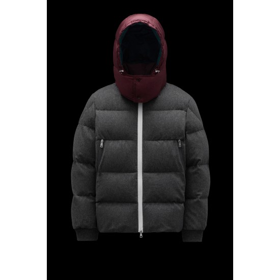 2022 Moncler Loeb Kort Dunjacka Herr Hooded Puffer Dunrock Vinterjacka Melange Medium Gray