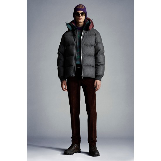 2022 Moncler Loeb Kort Dunjacka Herr Hooded Puffer Dunrock Vinterjacka Melange Medium Gray