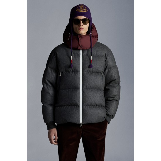 2022 Moncler Loeb Kort Dunjacka Herr Hooded Puffer Dunrock Vinterjacka Melange Medium Gray