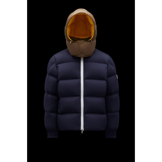 2022 Moncler Loeb Kort Dunjacka Herr Hooded Puffer Dunrock Vinterjacka Natt Blå