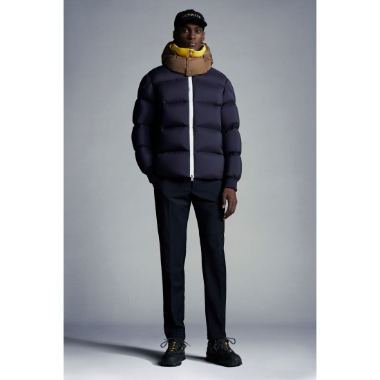 2022 Moncler Loeb Kort Dunjacka Herr Hooded Puffer Dunrock Vinterjacka Natt Blå